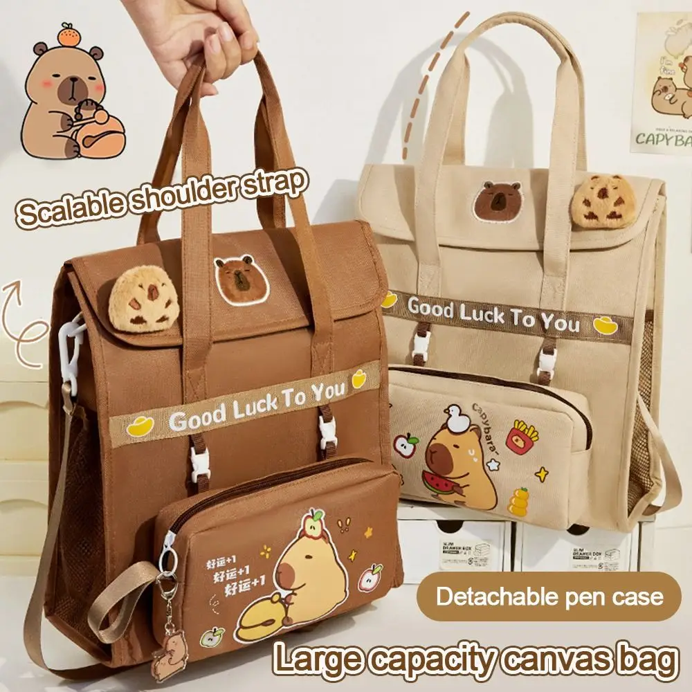 

Cartoon 4-layer Capybara School Bag Portable Canvas A4 File Bag Large-capacity Crossbody Bags Student