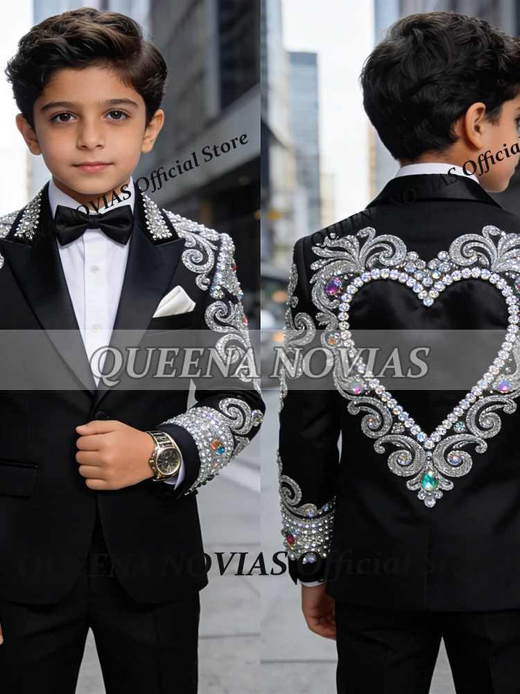 Exquisite Boy Suits For Wedding High-End Beaded Stones Jacket Pants 2 Pieces Sets Children Tuxedos Engagement Wear Kids Attires