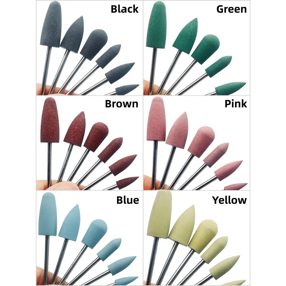 6Pcs Silikon Gummi Nagel Bohrer Set 3/32'' Nail art Silikon Polieren Bohrer Bits für Maniküre Ped