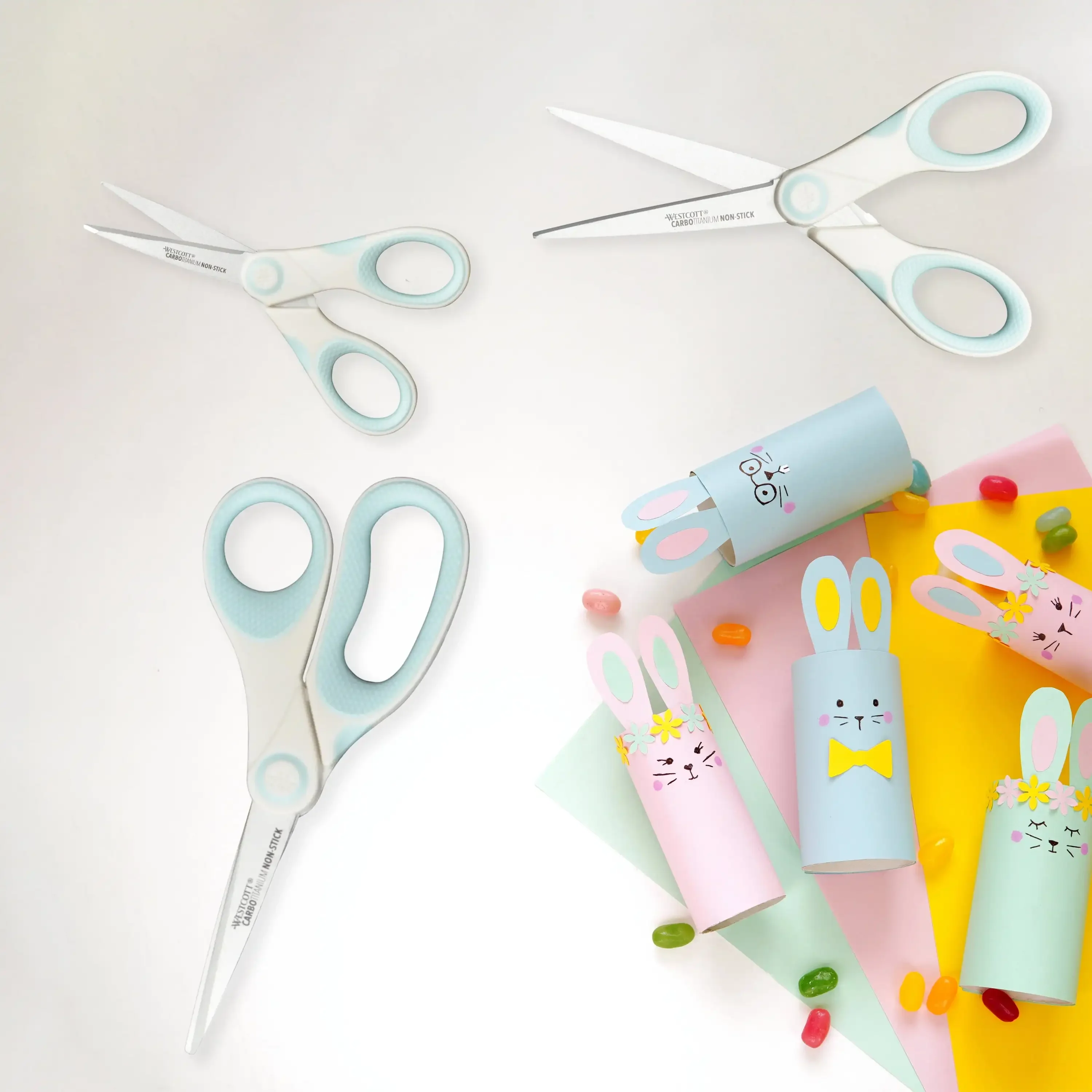 กรรไกรงานฝีมือ ขนาด 8 นิ้ว 7 นิ้ว 5 นิ้ว สำหรับนักเรียนมัธยม สีขาว/น้ำเงิน แพ็ค 3 ชิ้น