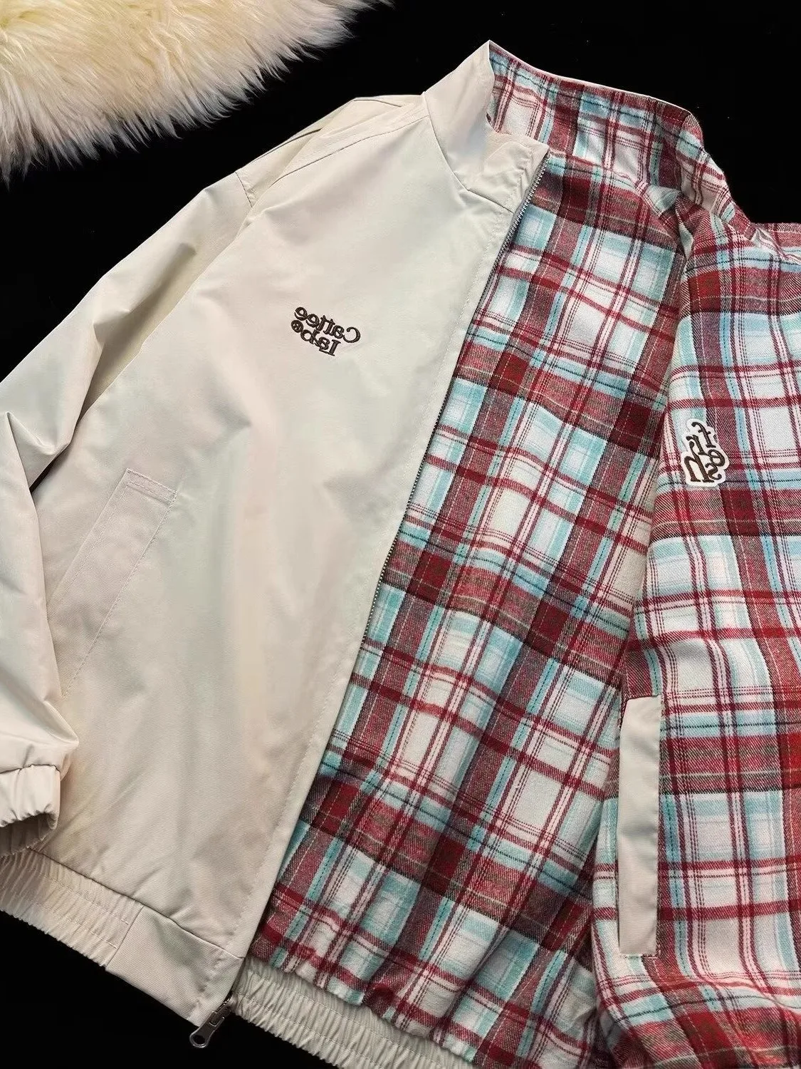 Retro American Double-Sided Wear Stand Collar Jacket Men's Checkered Workwear Color Block Oversize Trendy Brand Jacket
