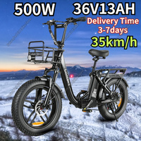 Ebike 500W Motor 36V13AH Lithium Battery Folding Men's and Women's  Beach Electric Bike 20-inch Fat Tire 35km/h Electric Bicycle