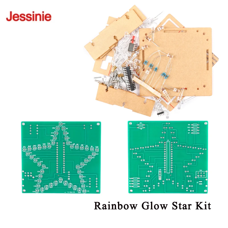 Rainbow Glow Five-Pointed Star Electronic DIY Kit 51 Microcontroller LED Running Light Soldering Assembly Kit