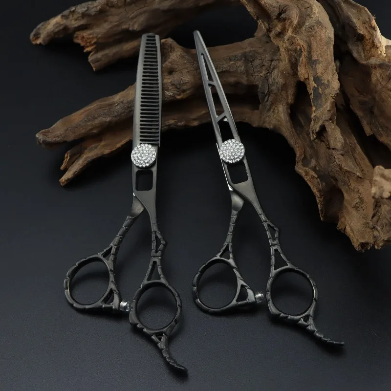 

6.0inch black hollow-handle CNC hair scissors, hair clippers, flat scissors, fringe scissors, thinning scissors