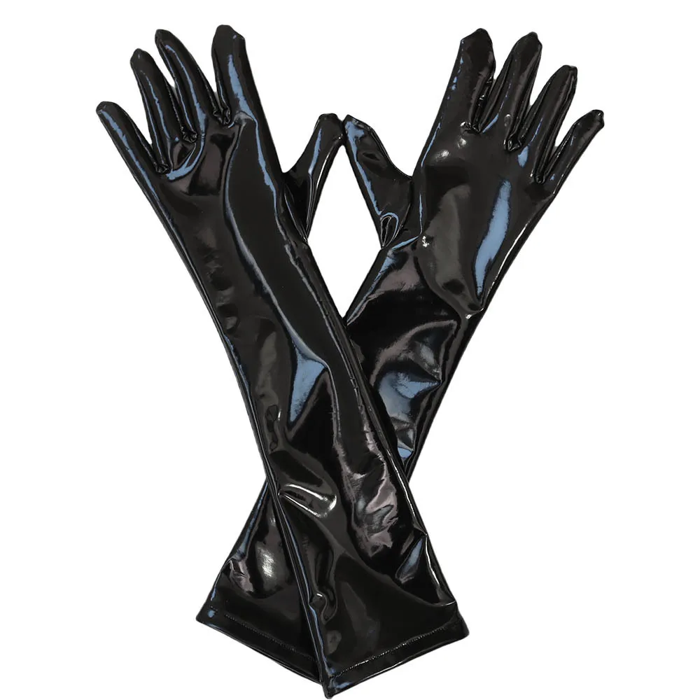 Women Men Sexy Latex Ammonia Shiny Gloves Mid Length Stage Performance Nightclub