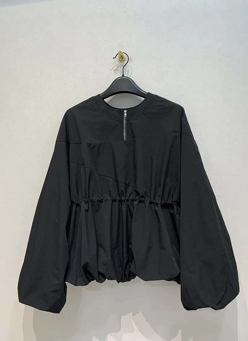 

Новая повседневная рубашка с круглым вырезом и рукавом-фонариком, свободная модная универсальная короткая женская одежда, японский пуловер, индивидуальный модный топ, лидер продаж