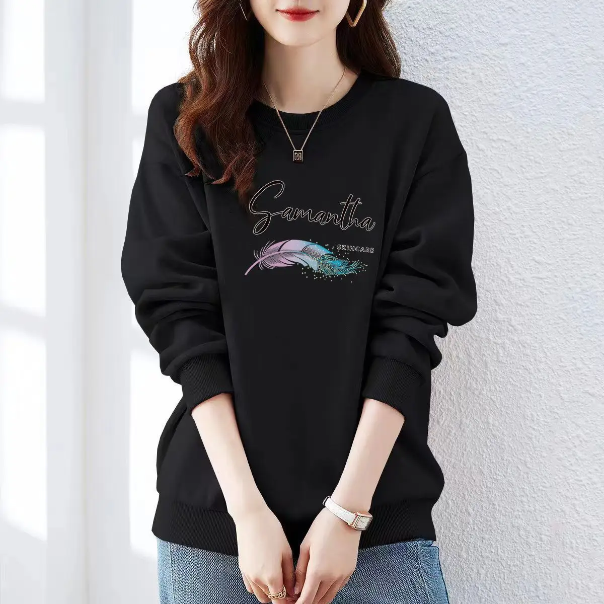 Autumn O-neck Vintage Casual Sweatshirts Women Clothing Loose Cotton Printed Hoodies Daily Casual Commute Pullover Tops