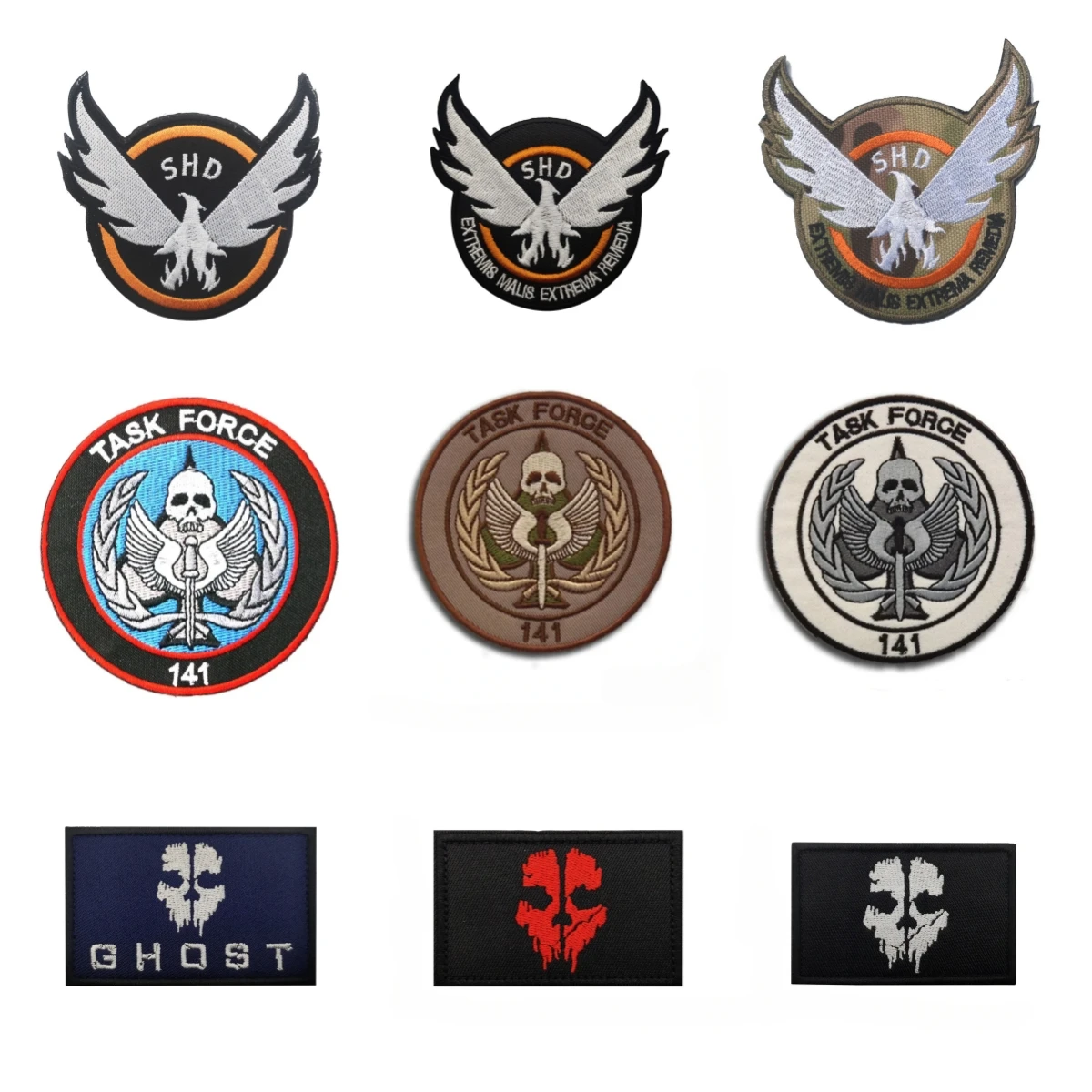 Call of Duty Patches Ghost Mask Embroidered Patch SHD Black Ops Morale Armband Tactical Air Service Badge on Backpack Applique