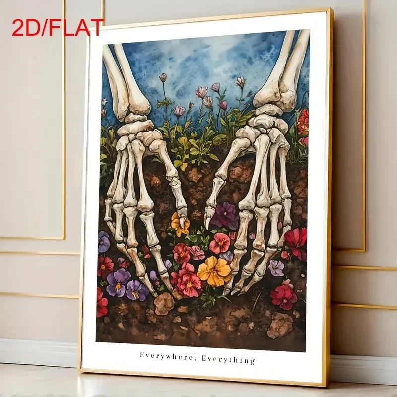 1pc frameless Canvas Painting Retro Gothic Bohemian-style Floral Skull Hand Posters, Ubiquitous Text Walls, Art Printing, Canvas
