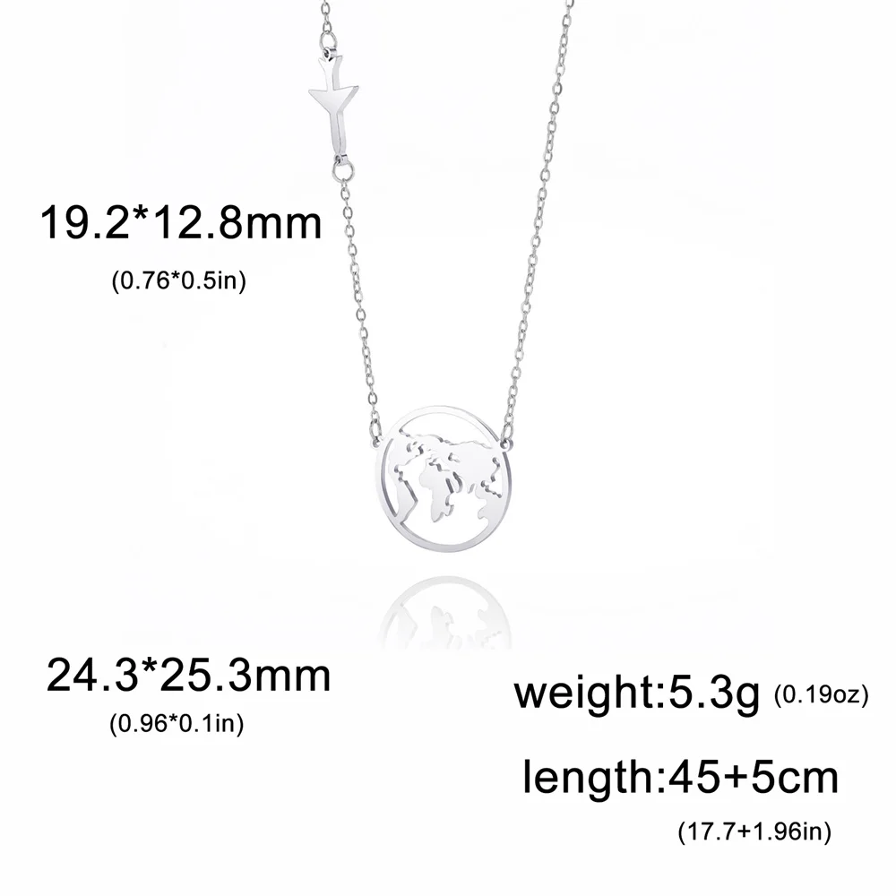 My Shape Aircraft World Map Pendant Necklaces for Women Men Hollow Map Airplane Stainless Steel Chain Choker Jewelry Travel Gift view 6