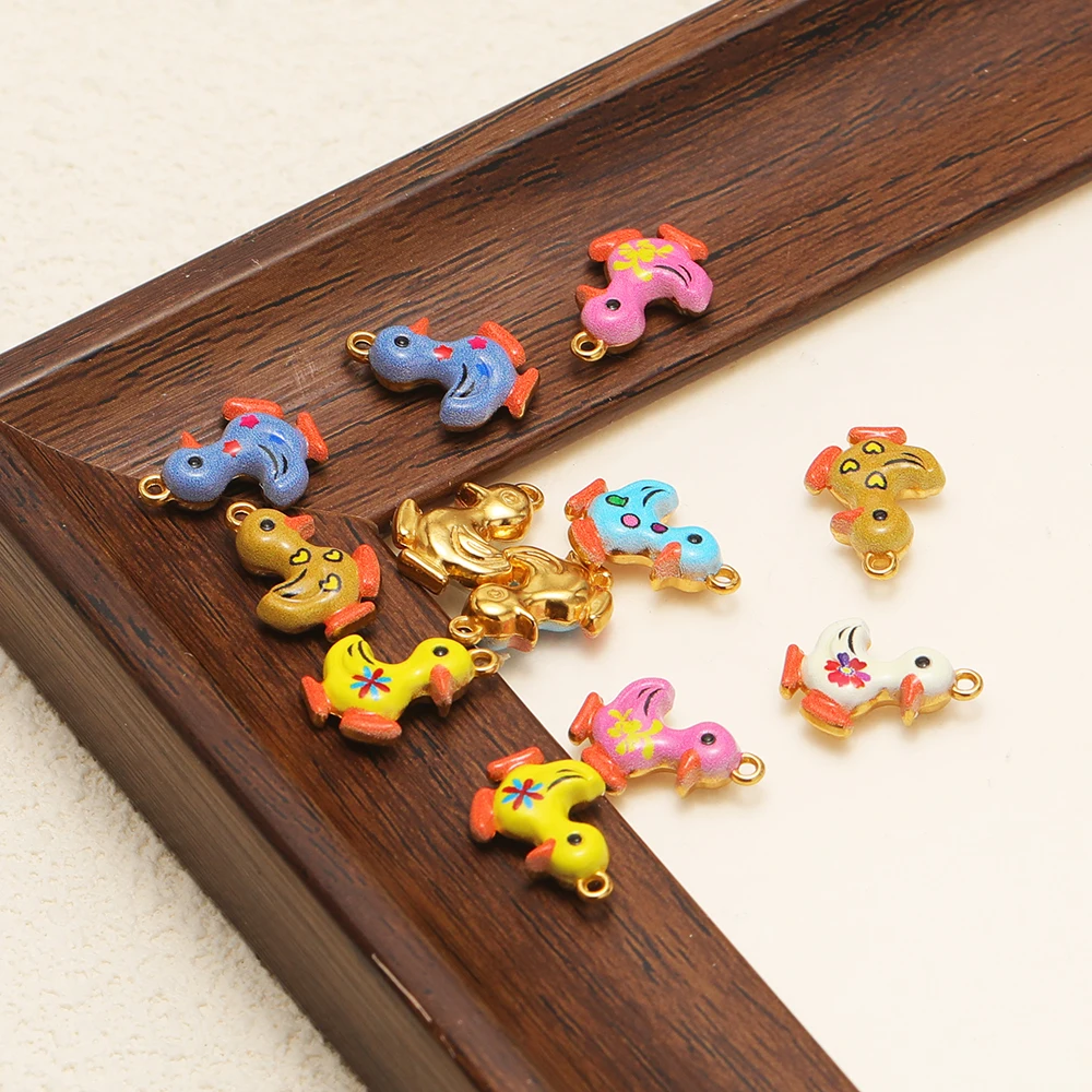 4pcs Stainless Steel Enamel Cute Small Duck Charms DIY Jewelry Findings Kids Necklace Pendant Children Bracelets Earrings Making view 3
