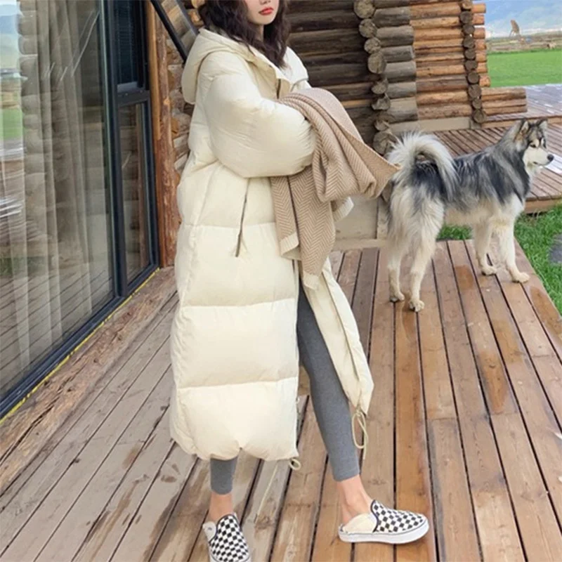 Long Winter Coat for Women, Female Hooded Jacket, Korean Fashion, Padded Parka, Loose Casual Outwear, Thicken Warm Coats, New