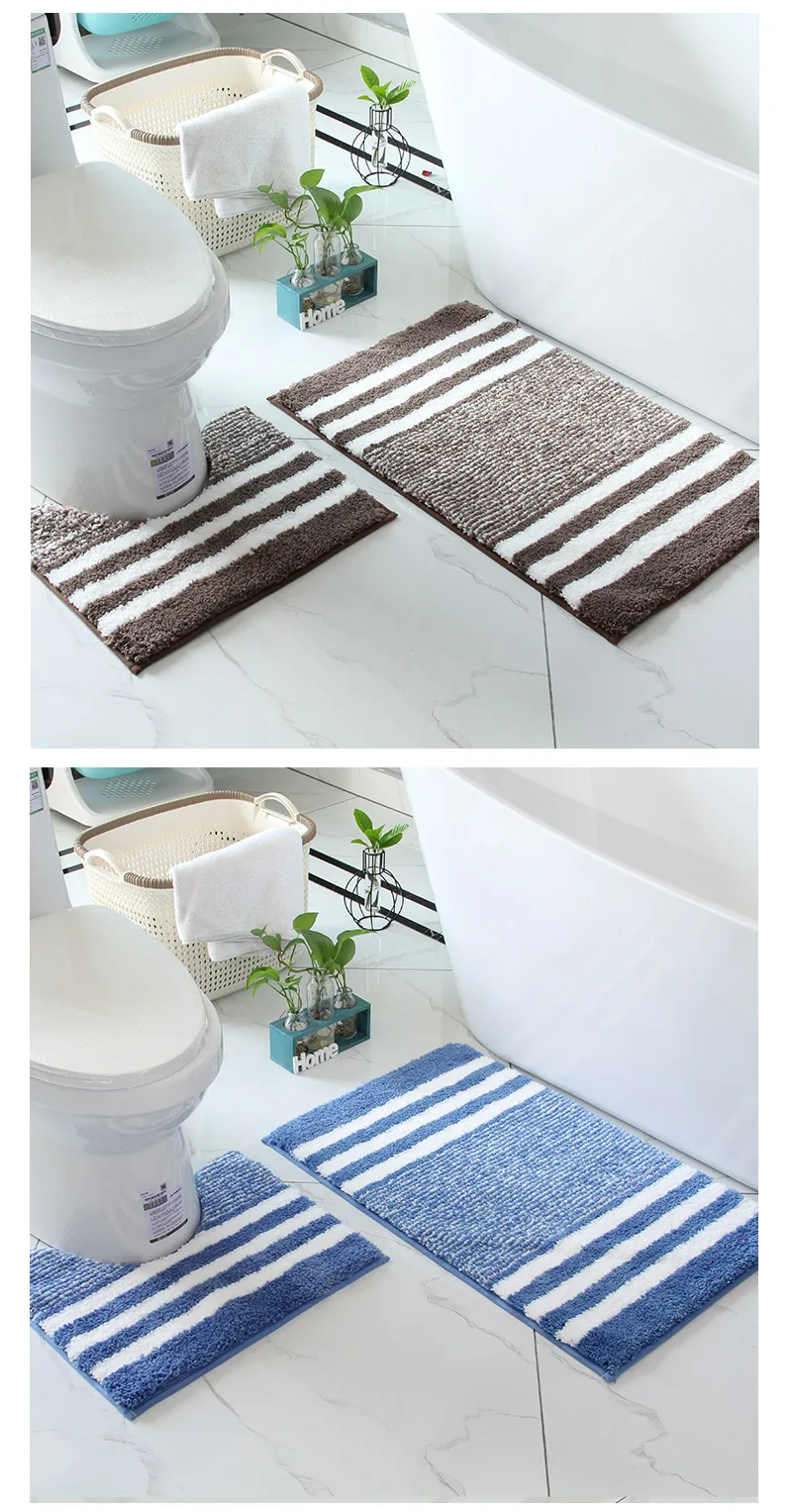 Description Picture 4 of itemStriped microfiber bathroom carpet set 2-piece,waterproof,non-slip and quick drying,machine washable,TPR backing, medium velvet