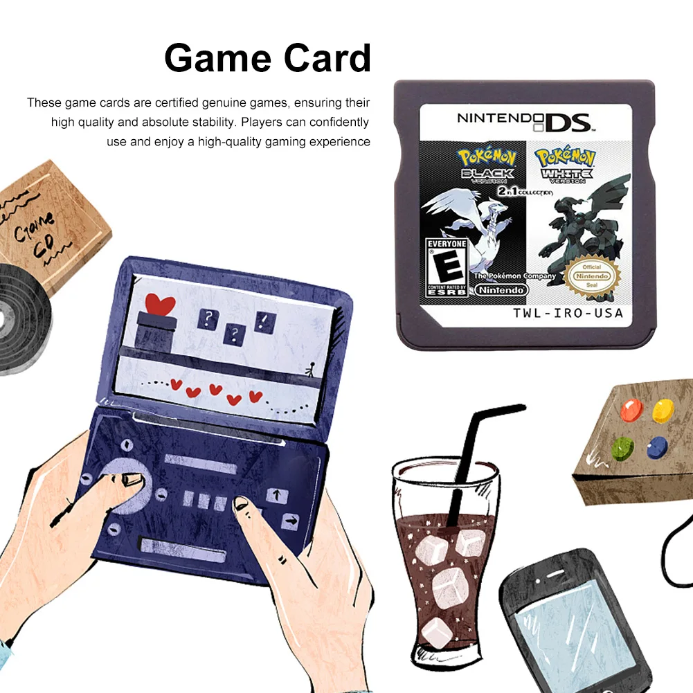 White Gold Cards Series Version Card Game Series Cartridge Card Cassette Classic Game Card Platinum Card for 3DS/3DS NDSi/NDS