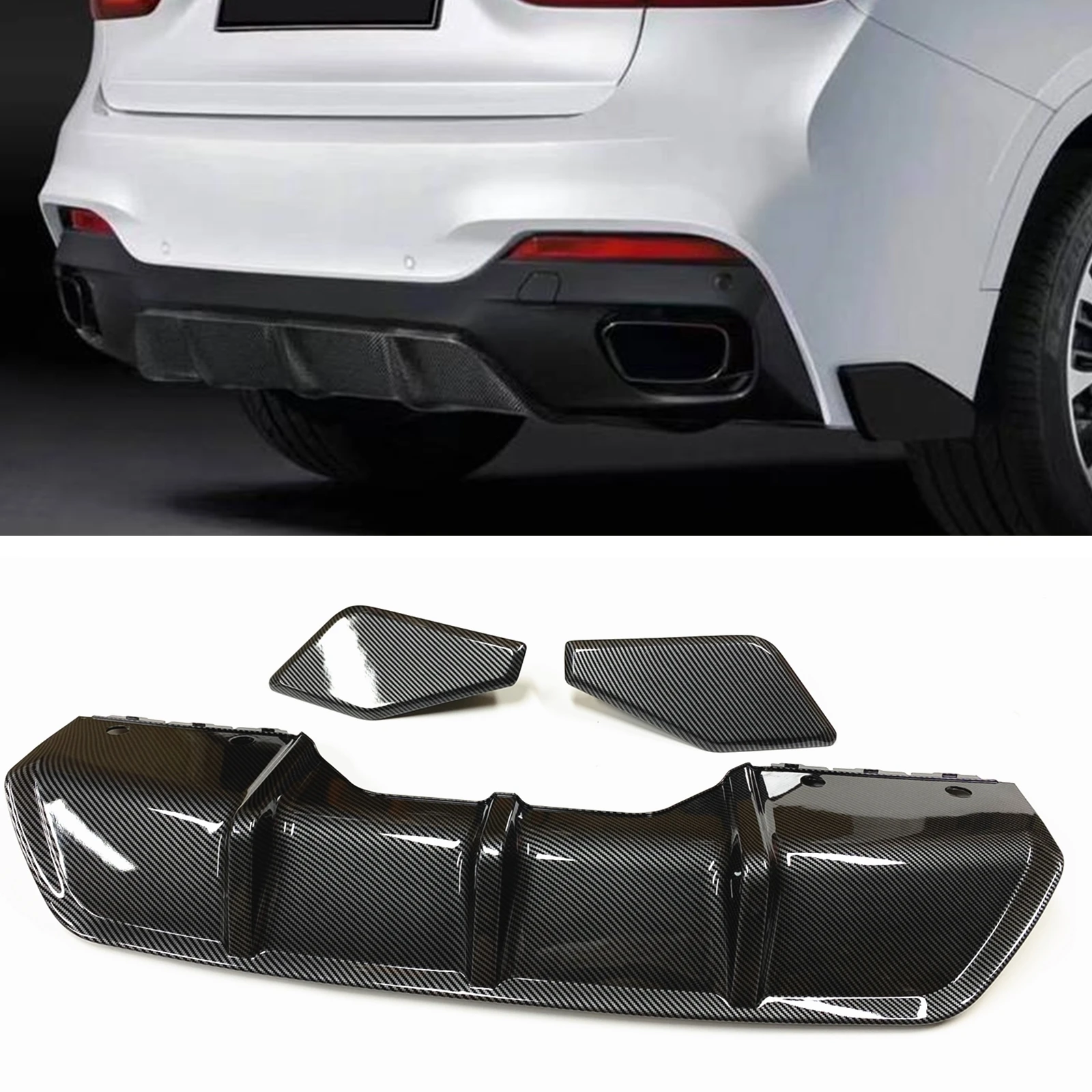 For BMW X6 F16 2015-2018 M Sport Rear Bumper Diffuser Lip Side Spoiler Molding Splitter Cover Trim