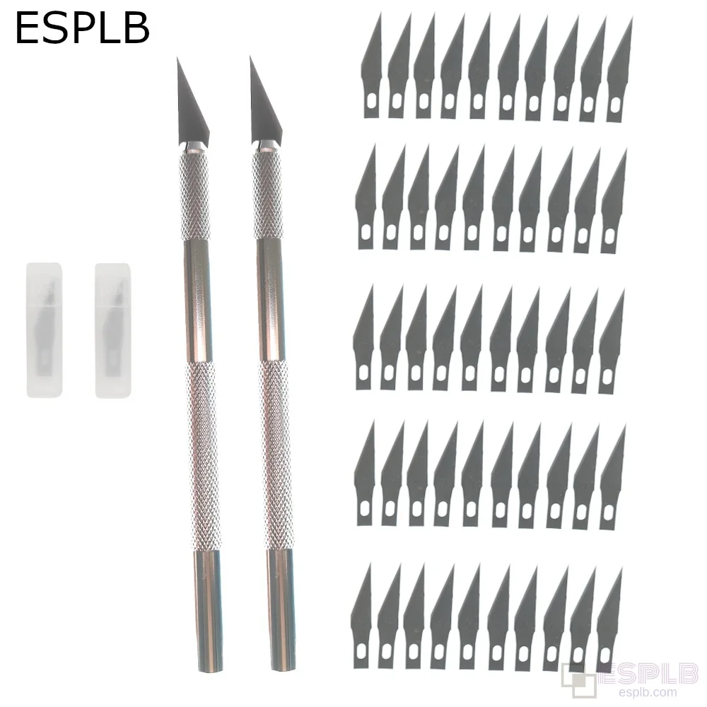 Kit de cuchillos bisturí de metal antideslizante para grabado + 50/20/10/5 piezas # Cuchillos artesanales cortadores de 11 hojas para herramientas manuales de reparación de PCB de teléfonos móviles