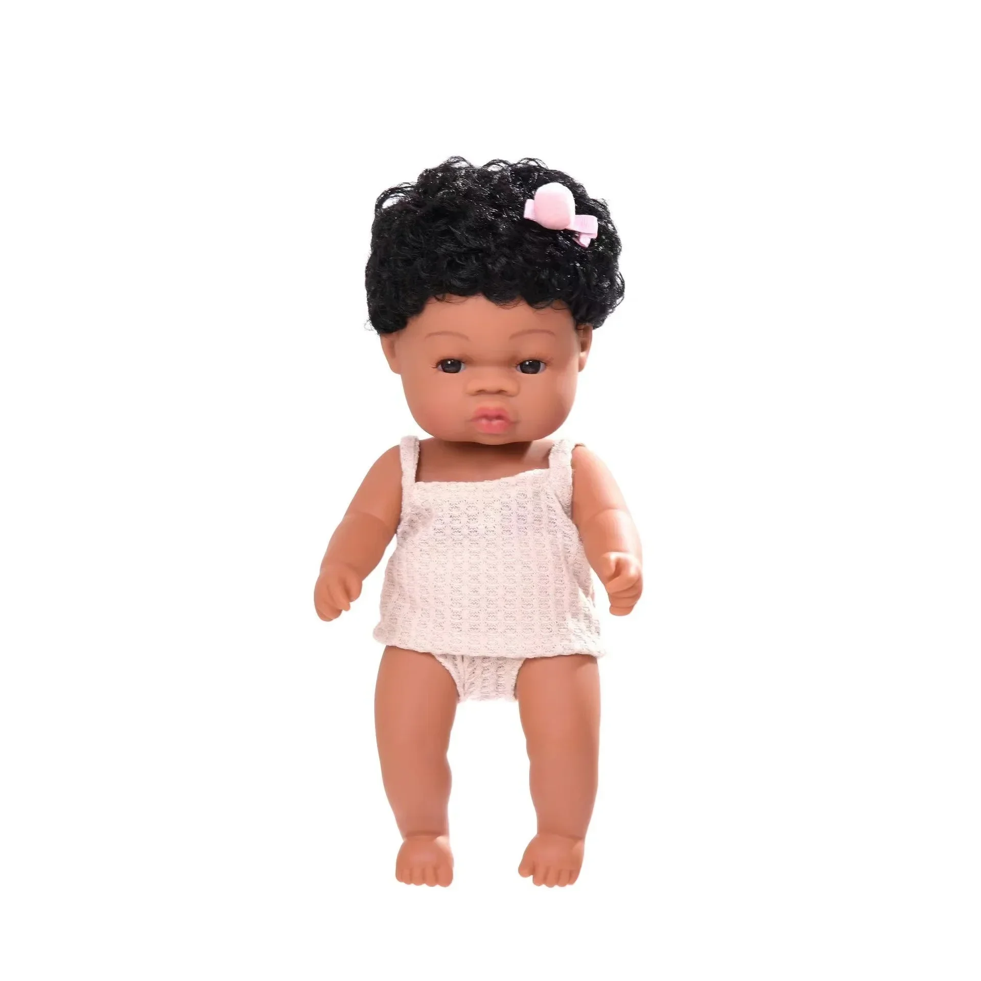 35cm Black Enamel Doll Reborn Doll Soft Rubber Simulation Baby African Doll Doll Children\'s Shower Toy Toys for Girls