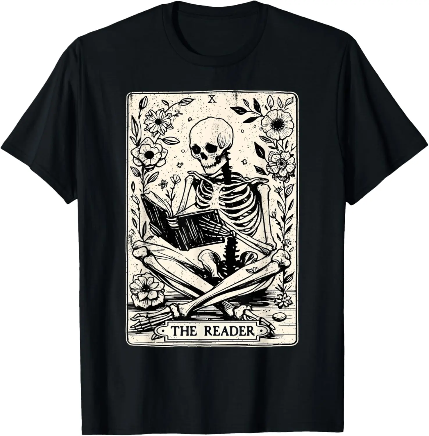 The Reader Tarot Card Skeleton Reading Book Funny Books T-Shirt