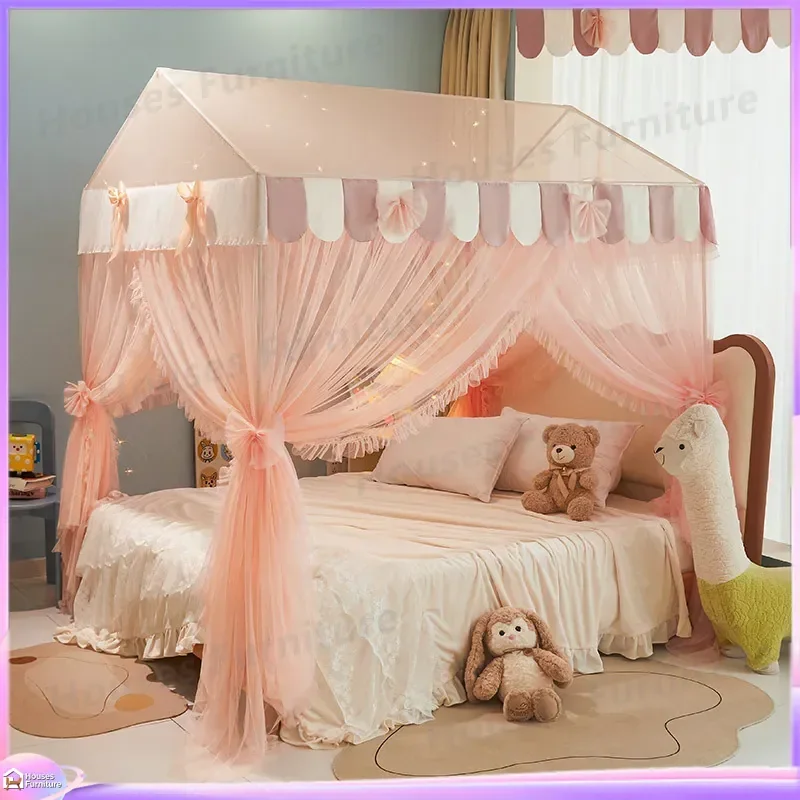 2026 new girl heart princess wind sitting bed thickened bold bracket floor mosquito net princess wind small house mosquito