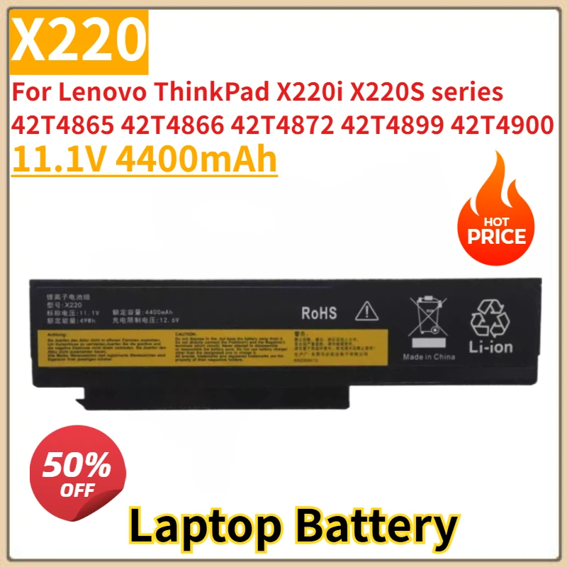 

Новая сменная батарея для ноутбука 11,1 В 4400 мАч X220 для Lenovo ThinkPad X220i X220S серии 42T4865 42T4866 42T4872 42T4899 42T4900