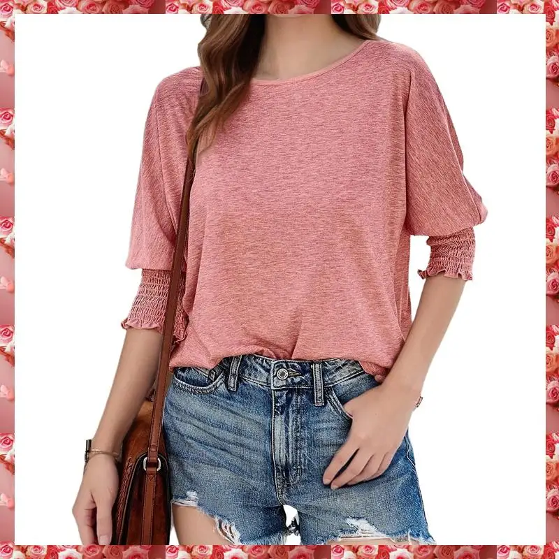 Mulheres leves com gola redonda casual túnica tops camisas de manga comprida