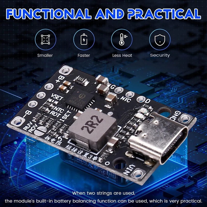 3,7 V 2S Lithium-Batterie-Lade-Boost-Modul Typ C unterstützt QC-Schnellladung mit symmetrischer LED-Anzeige