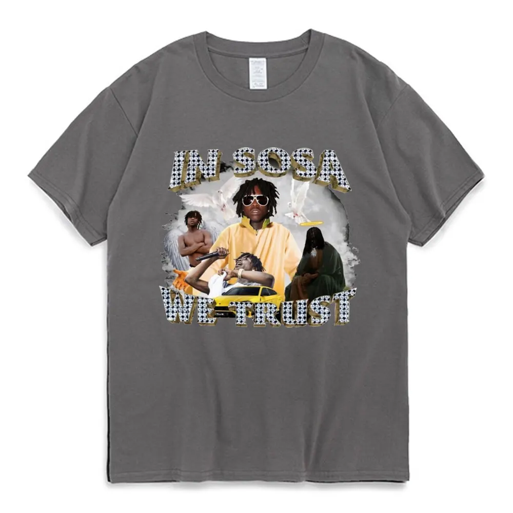 In Sosa We Trust Chief Keef Graphic T Shirt Men's Fashion Vintage Short Sleeve T-shirt Cotton Casual Oversized T-shirts Male