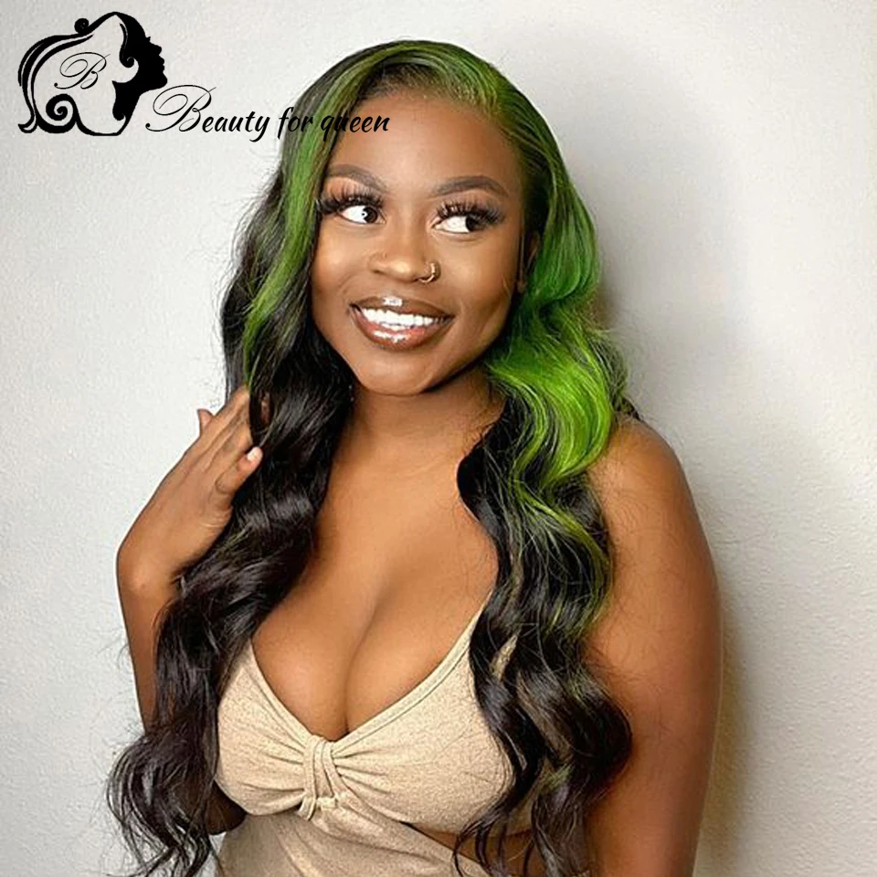 High Gloss For Black Women 13x4 Human Hair Wig Wear And Go Mint Green Grey Red Pink Blue Purple Colored Easy Wear For Beginners