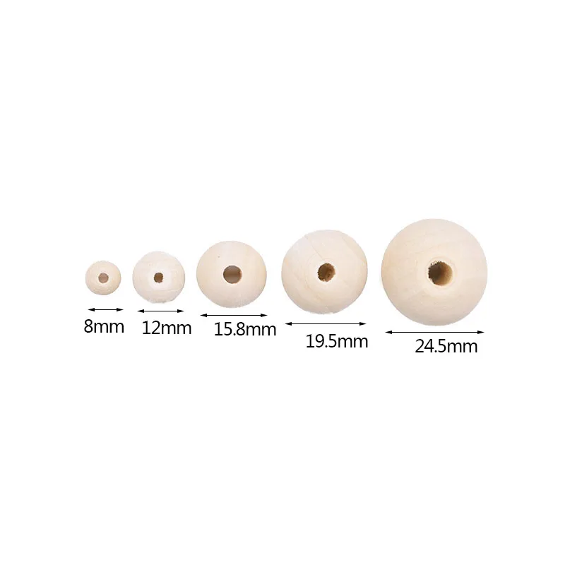 8-25cm Drewniane koraliki Duży otwór Naturalna okrągła kula Drewniany koralik dystansowy do bransoletki DIY Dekoracja kurtyny domowej Drewniane