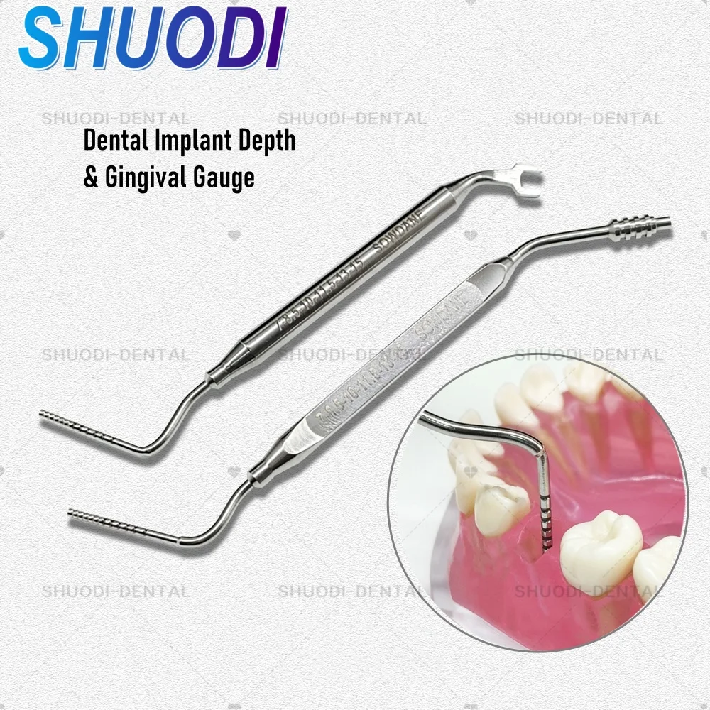 1 pc Dental Implant Depth Gingival Gauge Depth Measuring Ruler Deep Probe Dental Implant Caliper Measuring Tool Stainless Steel