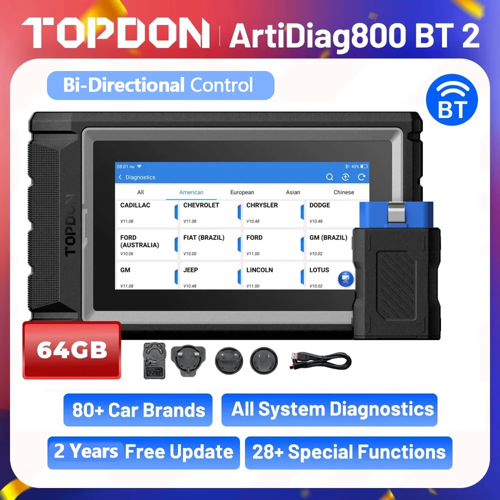 TOPDON Artidiag800 BT 2 OBD2 Professional Car Diagnostic Tool Automotive Scanner All System Scan Tool ECU