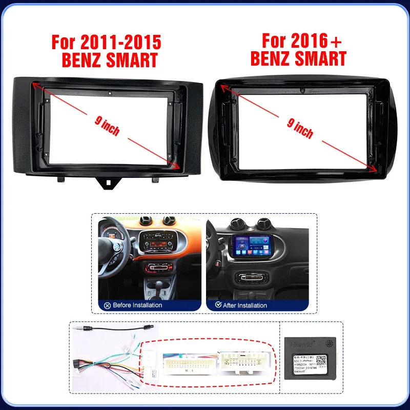 Car Radio Fascia For Mercedes Benz Smart 453 Fortwo 2005-2010 /2011-2015/2014-2020 Multimedia DVD Stereo Frame Plate frame kit