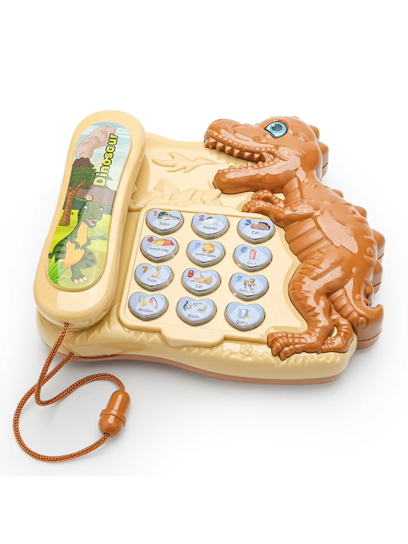 

This is a dinosaur shaped mobile phone toy, a multifunctional luminous light music toy suitable for children's gifts