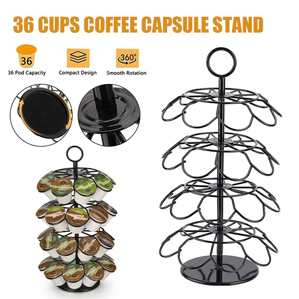 

New Practical Metal Coffee Capsule Dispensing Tower Stand Fits for 36 Cups Capsules Storage Pod Holder Coffee Tamper Capsulas