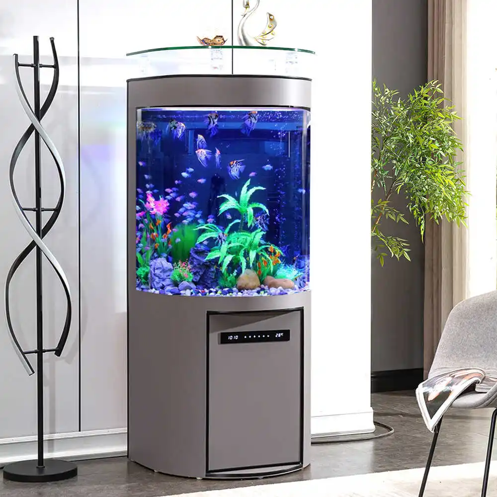 XL Light Luxury Style Semi-Circular Goldfish Tank Small Living Room Home TV Cabinet Side Wall-Mounted Bottom Filter