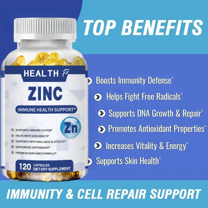 HEALTH Zinc 50mg Supplement 120 Vegetarian Capsules, Zinc Highly Absorbable Supplements for Immune Support, Gluten Free