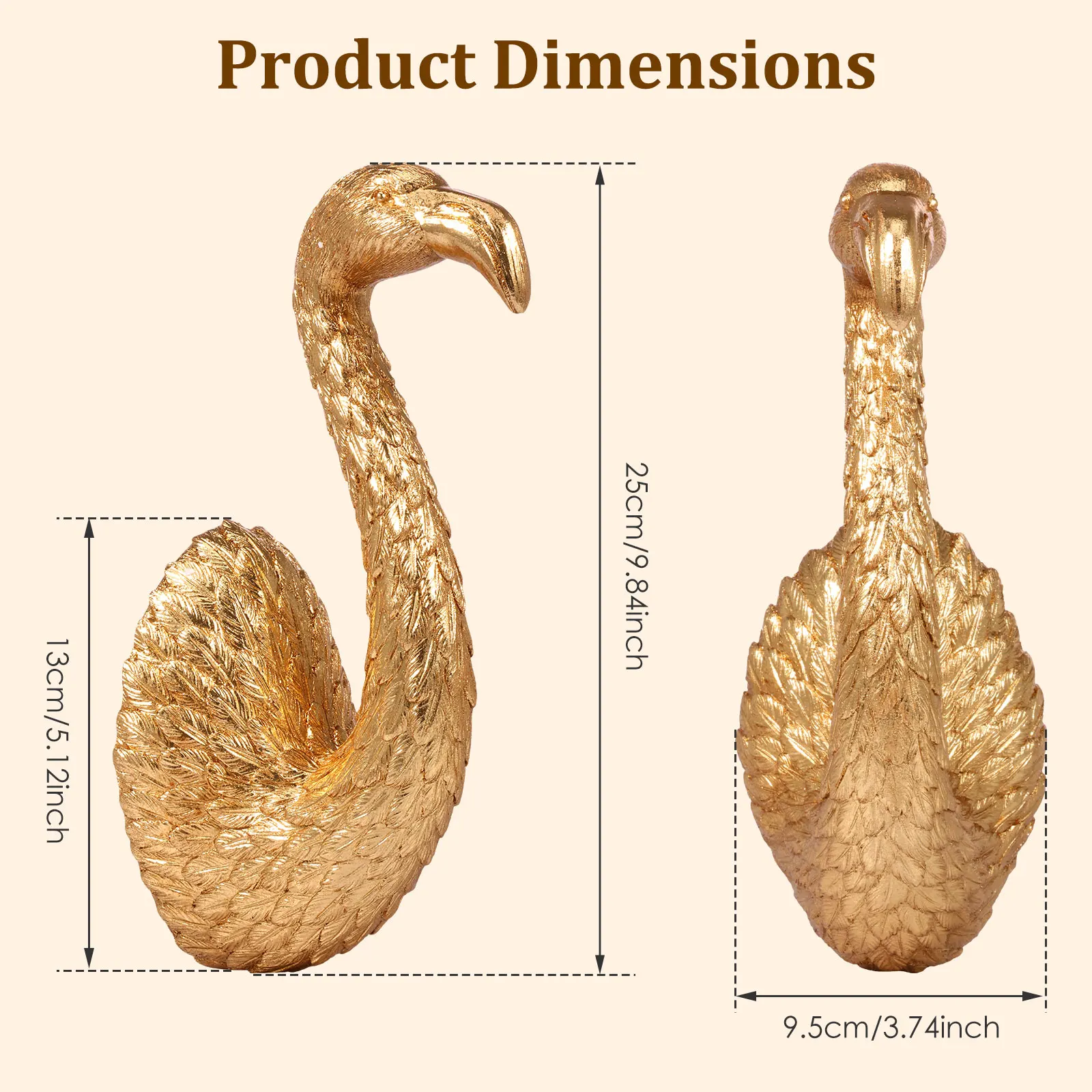 Gold Resin Flamingo/Ostrich Shape Wall Decor 3D Flamingo/Ostrich Head Wall Sculpture Nordic Home Wall Art Hallway Entryway Decor
