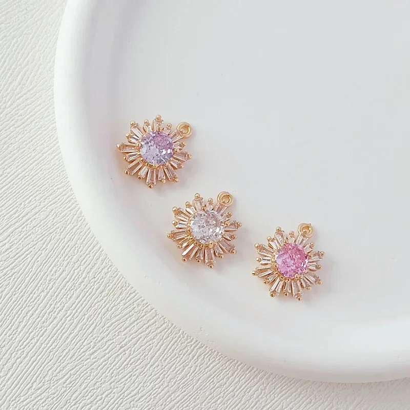 

14K Gold-plated Micro-inlaid Zircon Trapezoidal Crystal Sunflower Pendant, Handcrafted DIY Bracelet Necklace Accessory Pendant