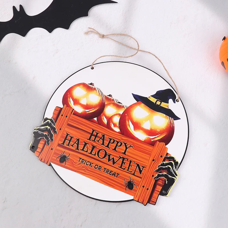 Halloween Wooden Sign Adequado para Festa, Abóbora com Chapéu, Decoração do feriado