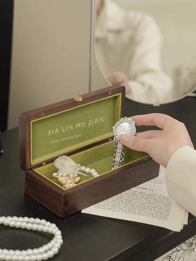 

Элитный практичный органайзер для косметики и украшений из черного орехового дерева, интегрированная коробка для хранения часов, роскошный настольный органайзер без вкладышей