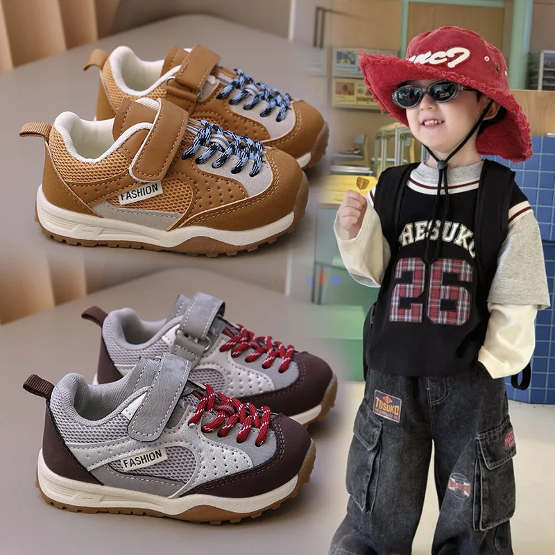 Children's Breathable Mesh Shoes Autumn New Girls Rotating Buckle White Shoes Boys Lightweight Dad Shoes