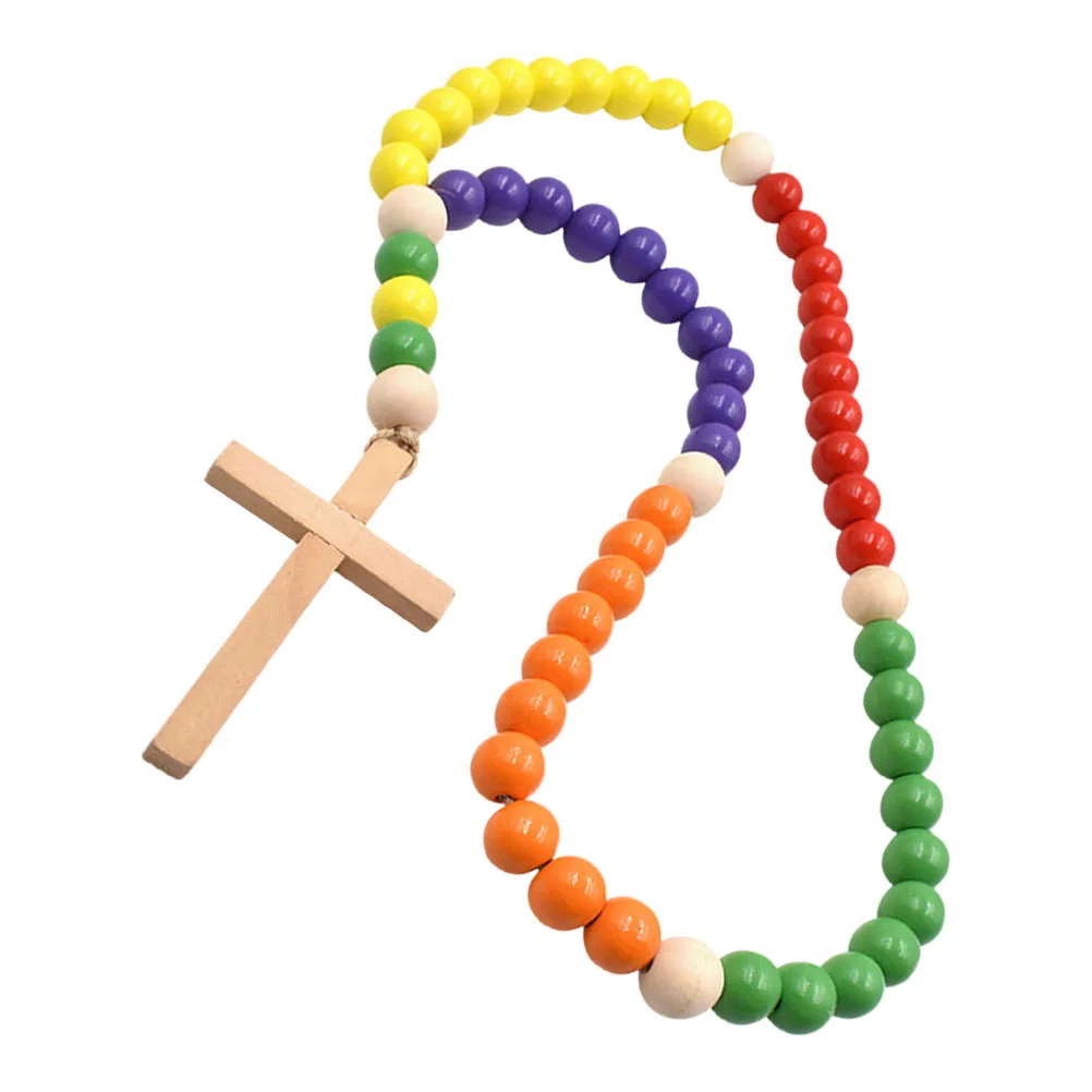 

Rustic Wooden Beads Garland Cross Pendant Lightweight Hanging Bead Decoration Farmhouse Decor Garden Balcony Bead String Home