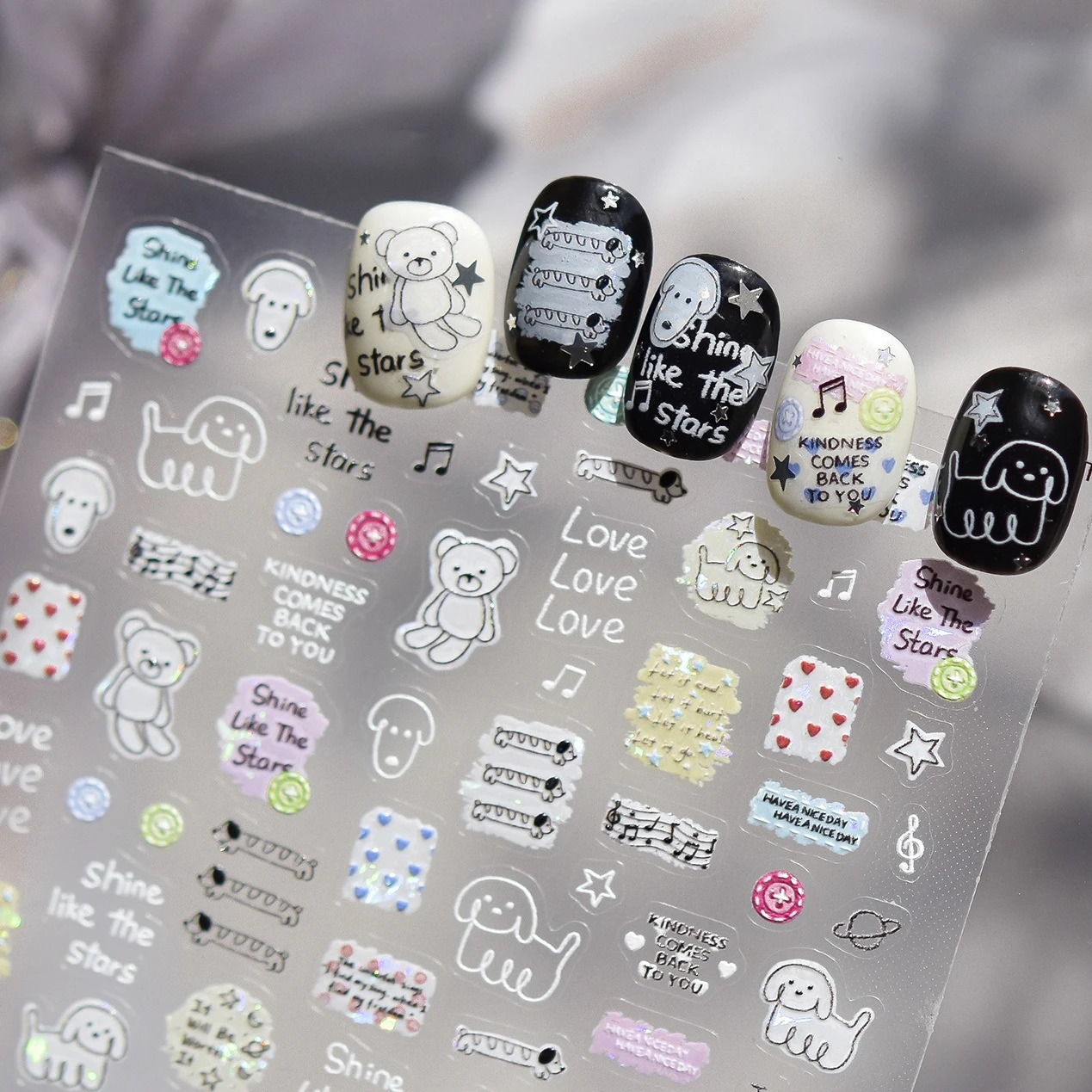 البساطة التصحيح الدب الكلب الكتابة على الجدران حروف نجمة كوكب الموسيقى ملاحظة القلب زر كلمة كتلة مسمار الفن ملصق DIY بها بنفسك مانيكير الشارات