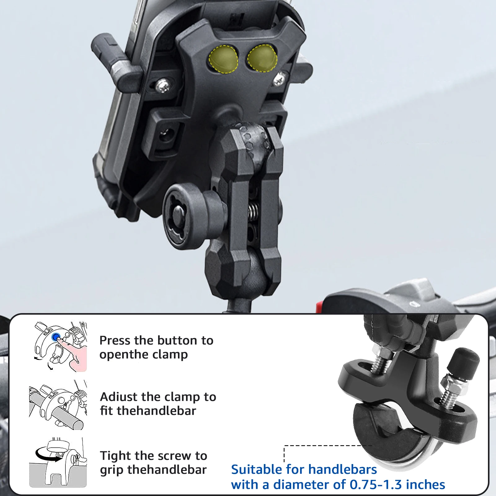Motorcycle Phone Holder Anti-Shake Motorcycle Phone Mount with Vibration Dampener 1s Lock and Quick Release Handlebar Cell Phone