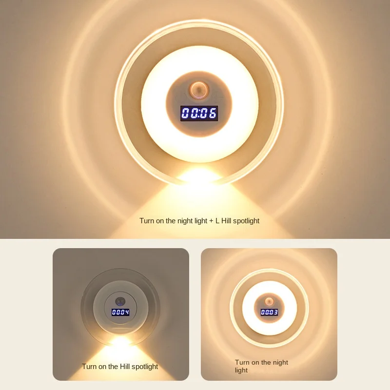 Clock human body induction lamp wall lamp small hill spotlight bedroom bedside night charging small night lamp atmosphere lamp