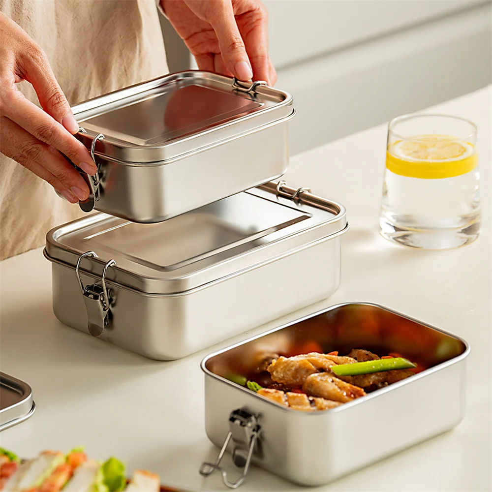 مجموعة صناديق غداء محكمة الغلق من الفولاذ المقاوم للصدأ، أحجام متعددة للاستخدام المنزلي، صندوق حفظ طازج، صندوق غداء محمول خارجي #4