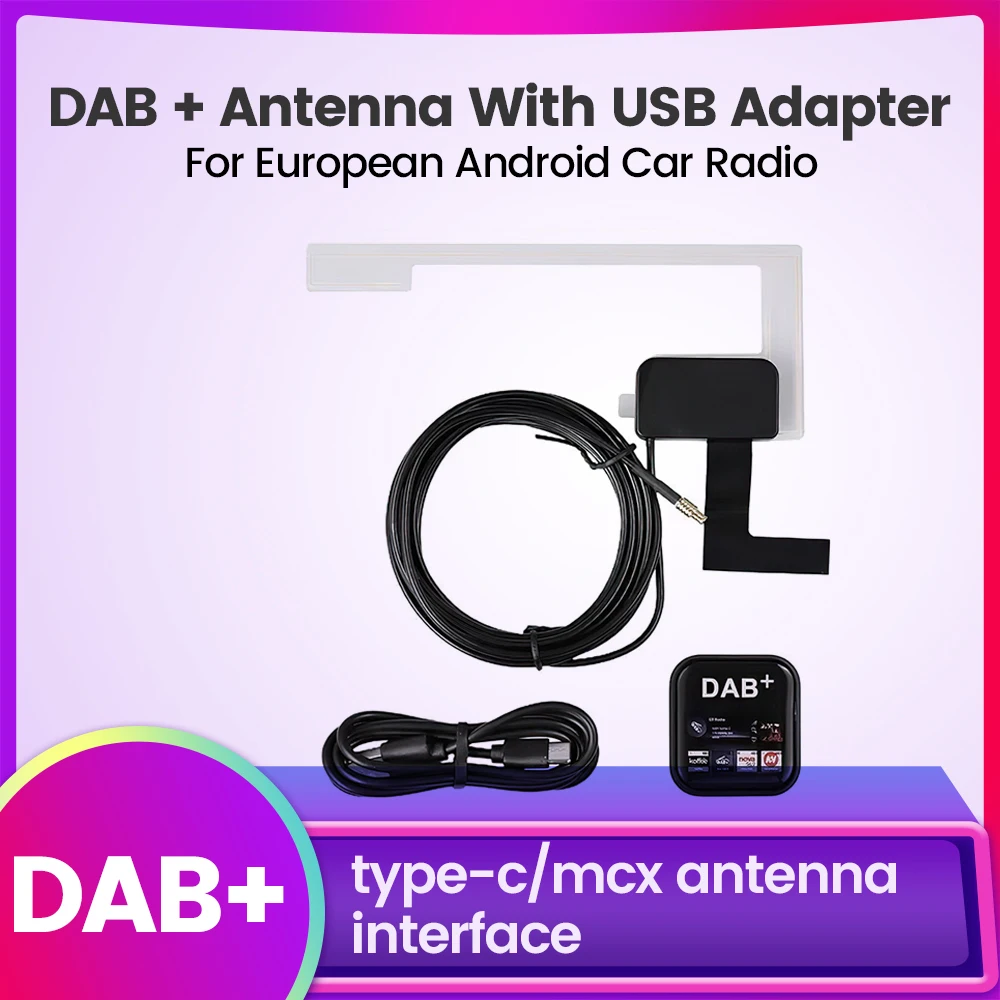 

DAB + антенна с USB-адаптером для европейского Android автомобильный радиоприемник с навигацией GPS Видео мультимедийный плеер Type-c/Антенна Mcx интерфейс