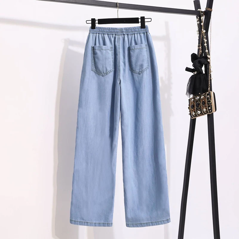 Korean Baggy Wide Leg Jeans Women Casual Elastic High Waist Straight Denim Pants Summer Thin Classic Solid Vintage Vaqueros New