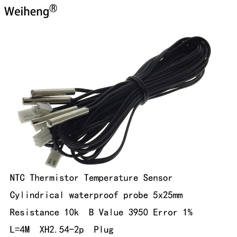 10K B Value3950 Cylindrical Waterproof Thermal Probe 5x25mm NTC Thermistor Long 4M XH2.54-2P Plug