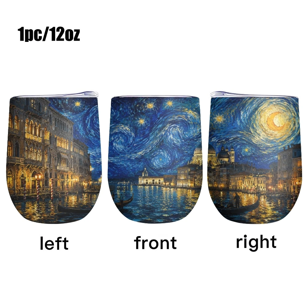 The Starry Night Vacuum Flasks 12oz Insulated Wine Tumbler Vacuum Coffee Mug Egg Shape Thermos Cup